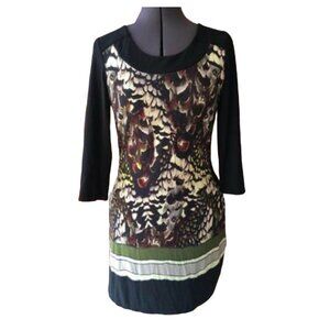 Linea Domani Sheath Dress Tunic Scoop-Neck 3/4-Sleeve Multicolor Print S